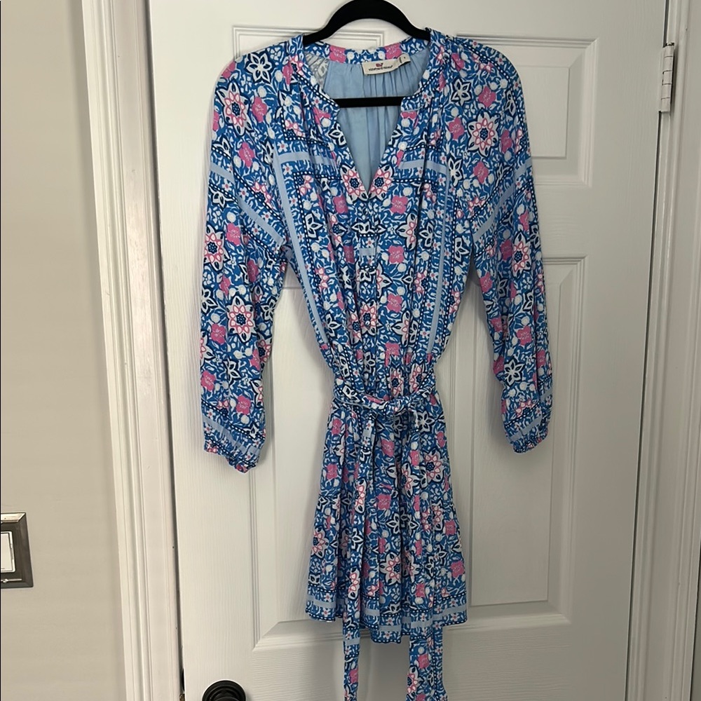 Vineyard Vines Blue and Pink Long Sleeve Dress